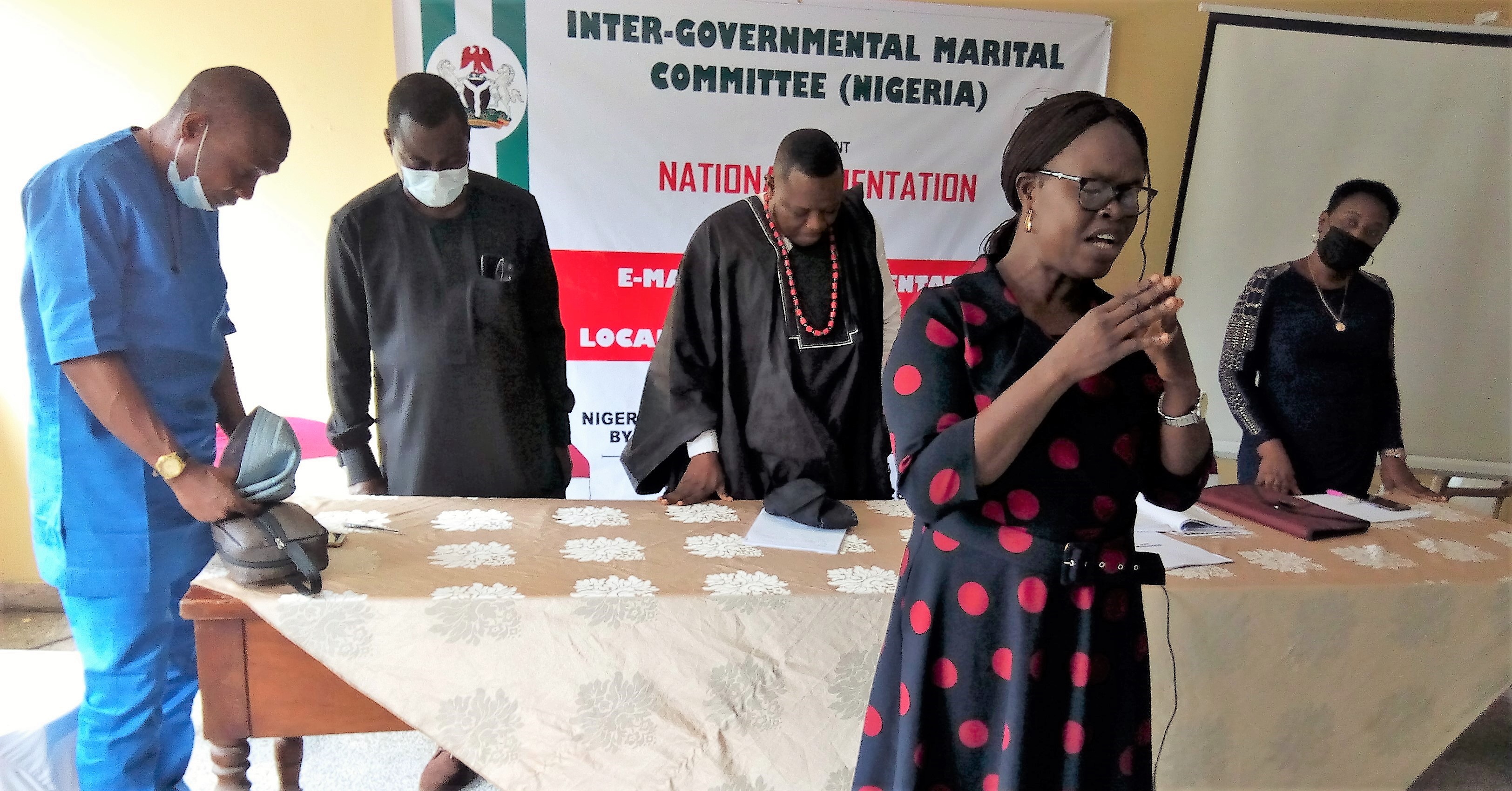 The State Principal Monitoring Supervisor (SPMS); Rev. (Mrs) Patricia Igbon leading the opening prayers
